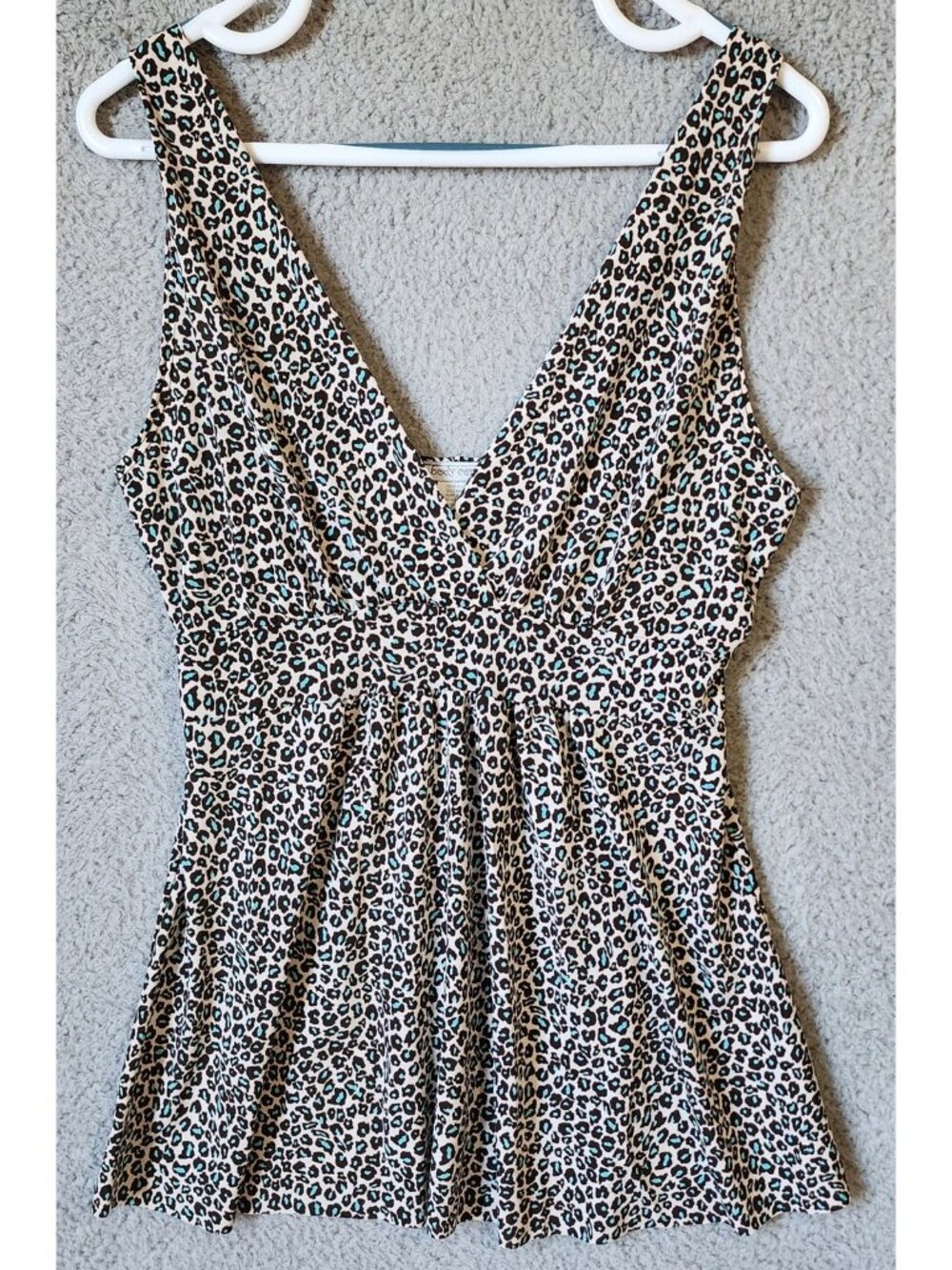 Body Central Y2K Women's L Large Leopard Print Tank Top Teal Black Ruched V-Neck